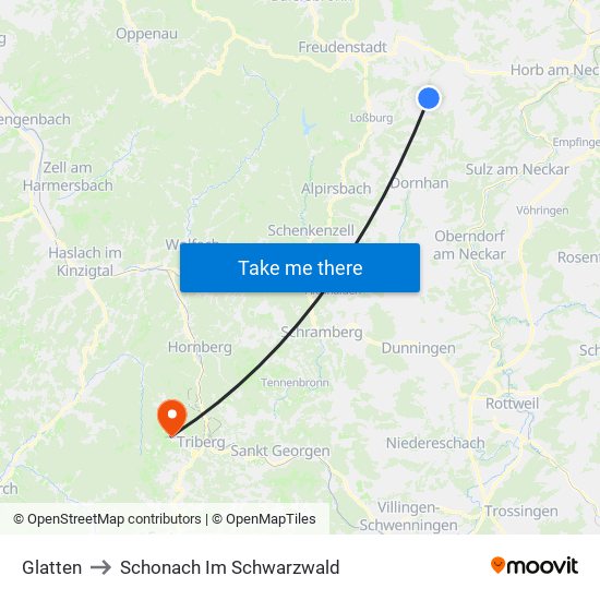 Glatten to Schonach Im Schwarzwald map