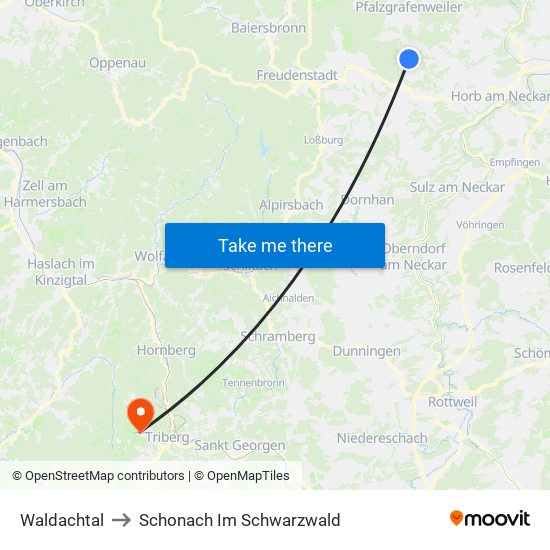 Waldachtal to Schonach Im Schwarzwald map