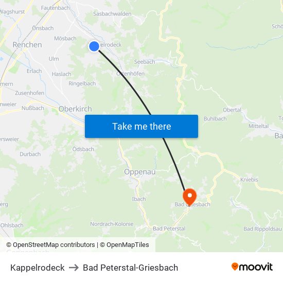 Kappelrodeck to Bad Peterstal-Griesbach map