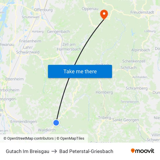 Gutach Im Breisgau to Bad Peterstal-Griesbach map