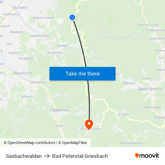 Sasbachwalden to Bad Peterstal-Griesbach map