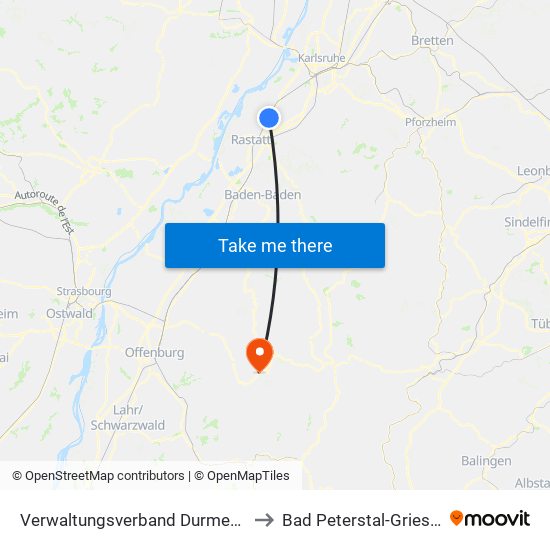 Verwaltungsverband Durmersheim to Bad Peterstal-Griesbach map