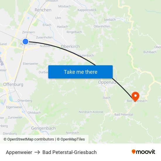 Appenweier to Bad Peterstal-Griesbach map
