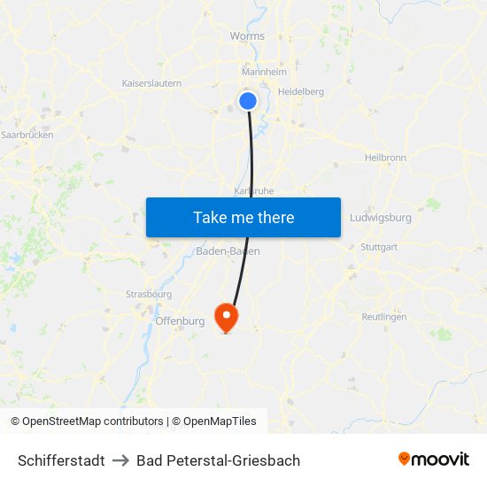 Schifferstadt to Bad Peterstal-Griesbach map