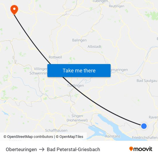 Oberteuringen to Bad Peterstal-Griesbach map