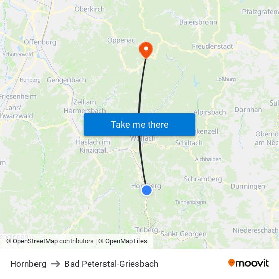 Hornberg to Bad Peterstal-Griesbach map