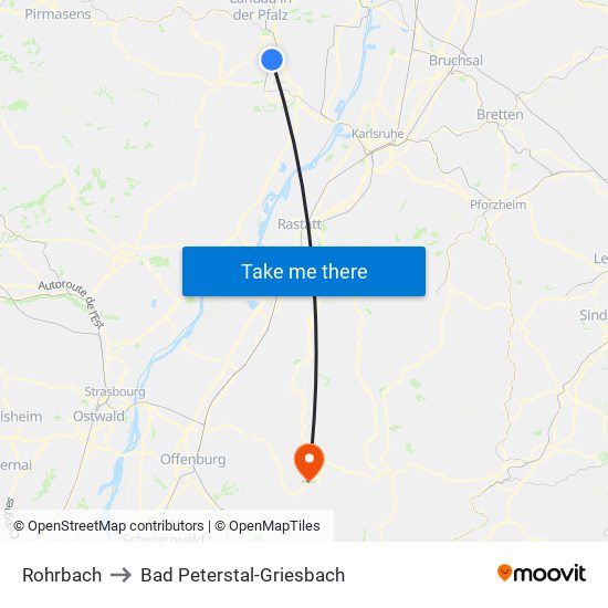 Rohrbach to Bad Peterstal-Griesbach map