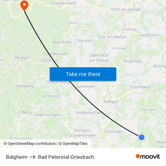 Balgheim to Bad Peterstal-Griesbach map
