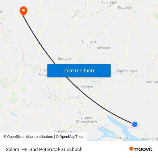 Salem to Bad Peterstal-Griesbach map