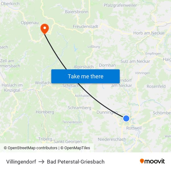 Villingendorf to Bad Peterstal-Griesbach map