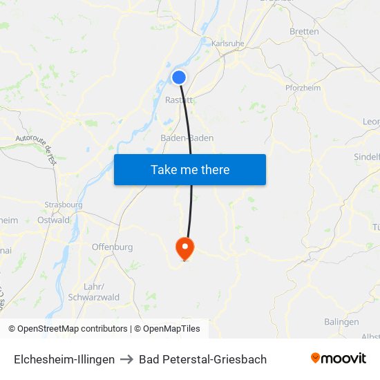 Elchesheim-Illingen to Bad Peterstal-Griesbach map