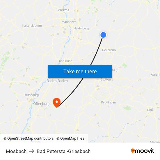 Mosbach to Bad Peterstal-Griesbach map