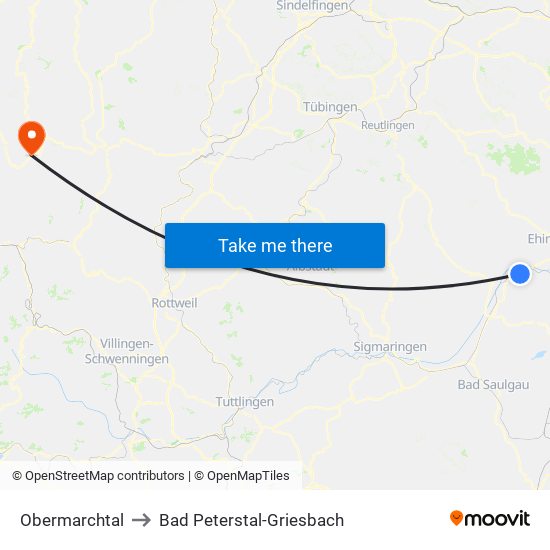 Obermarchtal to Bad Peterstal-Griesbach map