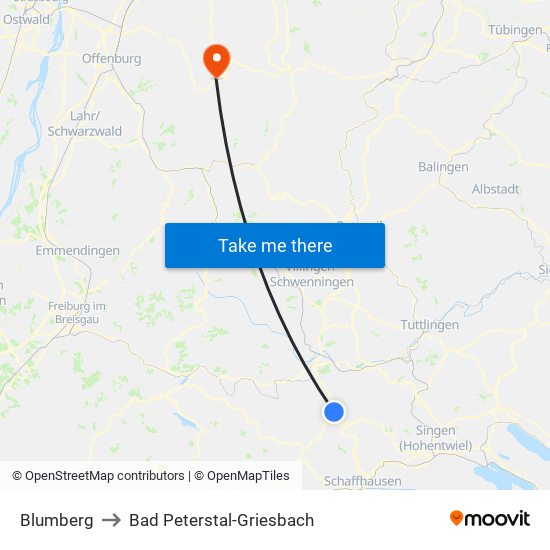 Blumberg to Bad Peterstal-Griesbach map