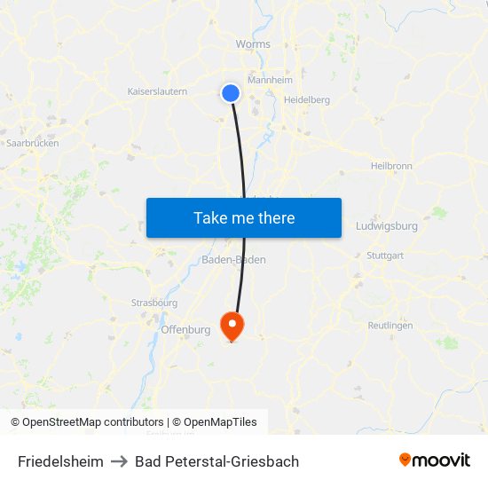 Friedelsheim to Bad Peterstal-Griesbach map