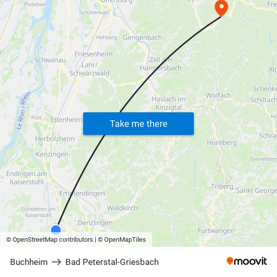 Buchheim to Bad Peterstal-Griesbach map