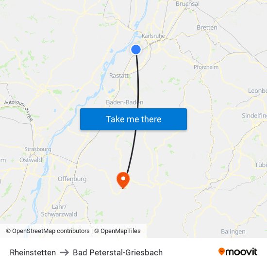 Rheinstetten to Bad Peterstal-Griesbach map