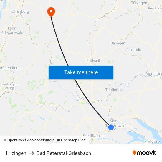 Hilzingen to Bad Peterstal-Griesbach map