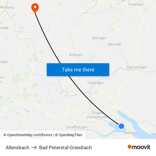 Allensbach to Bad Peterstal-Griesbach map