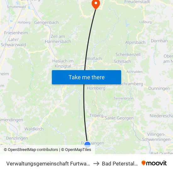 Verwaltungsgemeinschaft Furtwangen Im Schwarzwald to Bad Peterstal-Griesbach map