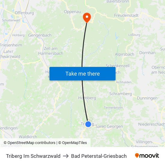 Triberg Im Schwarzwald to Bad Peterstal-Griesbach map