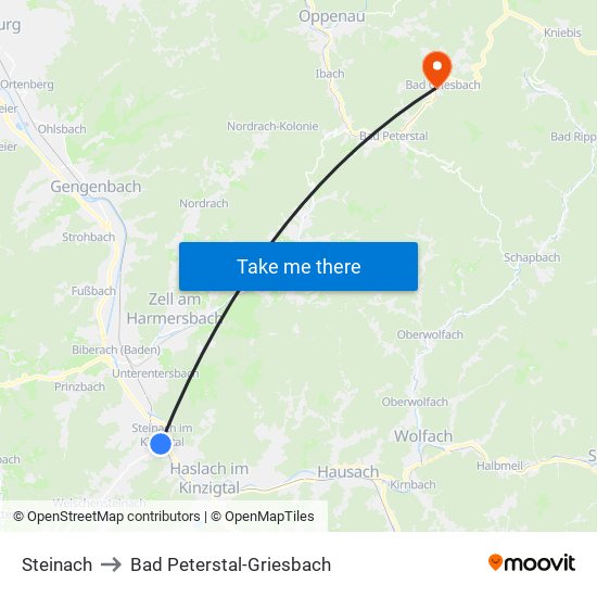 Steinach to Bad Peterstal-Griesbach map