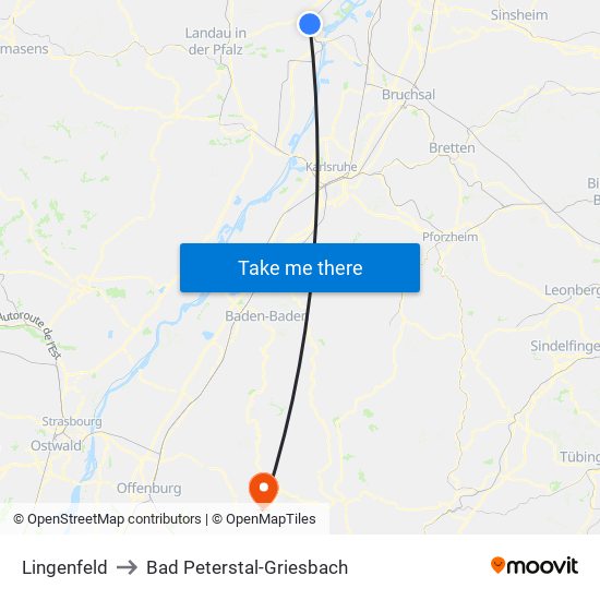 Lingenfeld to Bad Peterstal-Griesbach map