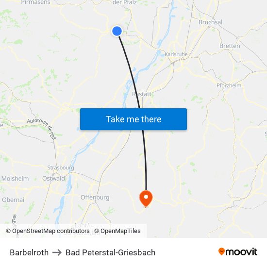 Barbelroth to Bad Peterstal-Griesbach map