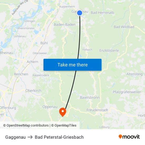 Gaggenau to Bad Peterstal-Griesbach map