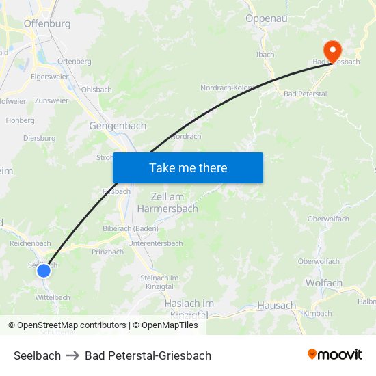 Seelbach to Bad Peterstal-Griesbach map