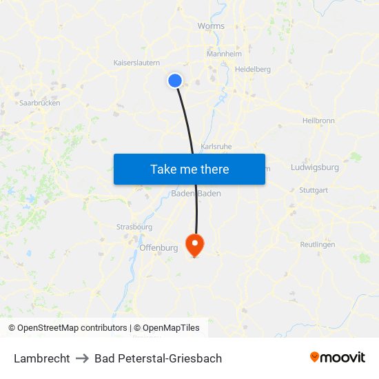 Lambrecht to Bad Peterstal-Griesbach map