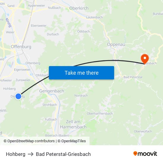 Hohberg to Bad Peterstal-Griesbach map