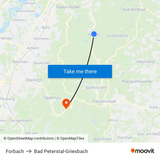 Forbach to Bad Peterstal-Griesbach map