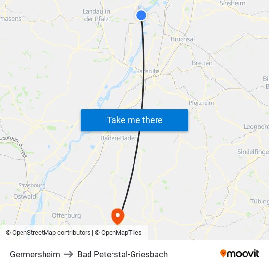 Germersheim to Bad Peterstal-Griesbach map