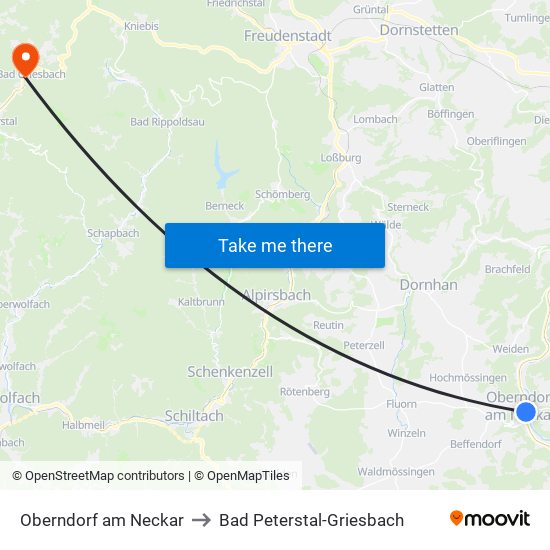 Oberndorf am Neckar to Bad Peterstal-Griesbach map