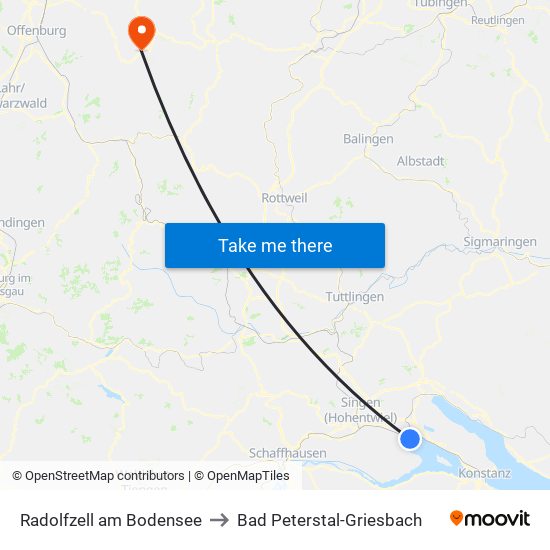 Radolfzell am Bodensee to Bad Peterstal-Griesbach map