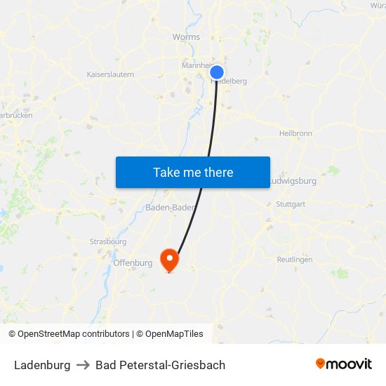 Ladenburg to Bad Peterstal-Griesbach map