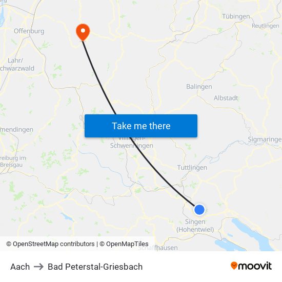 Aach to Bad Peterstal-Griesbach map