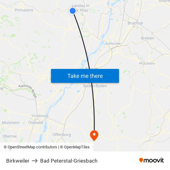 Birkweiler to Bad Peterstal-Griesbach map