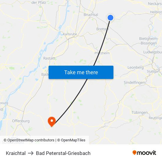 Kraichtal to Bad Peterstal-Griesbach map