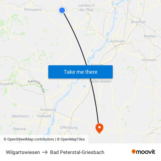 Wilgartswiesen to Bad Peterstal-Griesbach map
