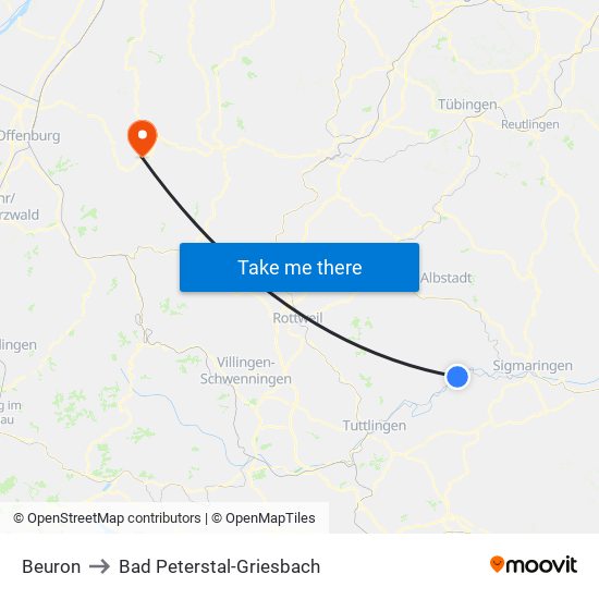 Beuron to Bad Peterstal-Griesbach map