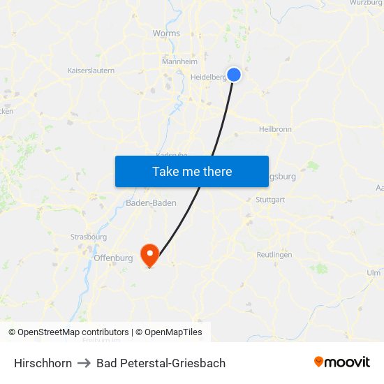 Hirschhorn to Bad Peterstal-Griesbach map