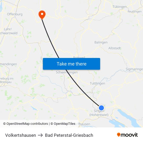 Volkertshausen to Bad Peterstal-Griesbach map