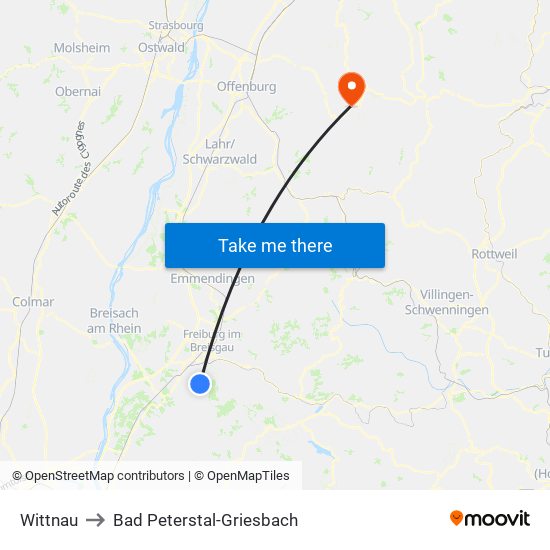 Wittnau to Bad Peterstal-Griesbach map