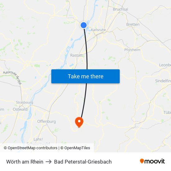 Wörth am Rhein to Bad Peterstal-Griesbach map