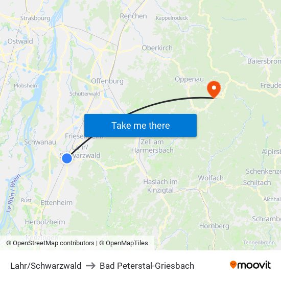 Lahr/Schwarzwald to Bad Peterstal-Griesbach map