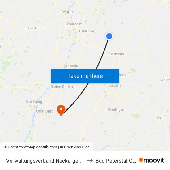 Verwaltungsverband Neckargerach-Waldbrunn to Bad Peterstal-Griesbach map