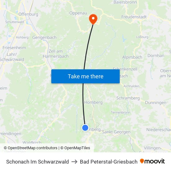 Schonach Im Schwarzwald to Bad Peterstal-Griesbach map