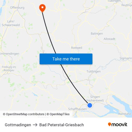 Gottmadingen to Bad Peterstal-Griesbach map